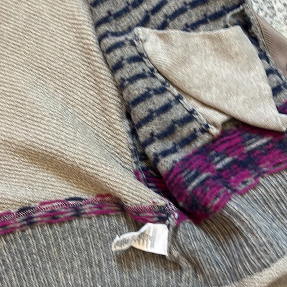 FREE PEOPLE M Wool Nylon Blend Tan Hooded Sweater Jacket Blue Cardigan - Picture 8 of 14